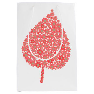 Coral Floral Leaf Design – Boho Botanical Leaf Mad Medium Gift Bag