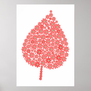 Coral Floral Leaf Design – Boho Botanical Leaf Mad Poster