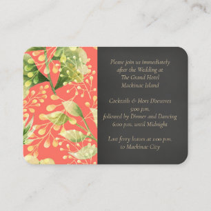 Coral Floral Mariage Réception Invitation Insertio