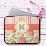 Coral Floral Monogram Laptop Sleeve<br><div class="desc">This floral and striped patterned laptop sleeve is ready for your personal monogram. Created in a pretty palette of coral pink hues and soft greens Choose your size in the drop down menu.</div>