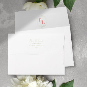Coral   Floral Monogram Wedding Envelope