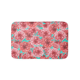 Coral Floral Pattern Bath Mat