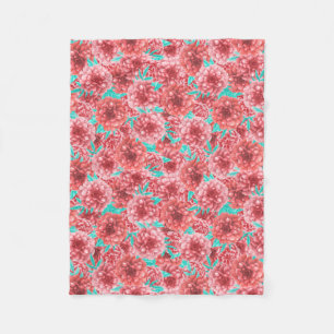 Coral Floral Pattern Fleece Blanket