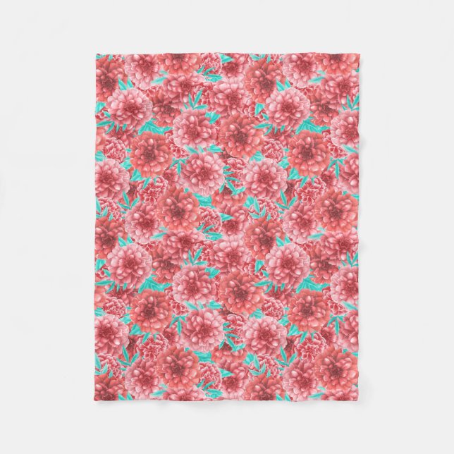 Coral Floral Pattern Fleece Blanket (Front)