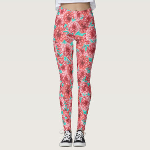 Coral Floral Pattern Leggings