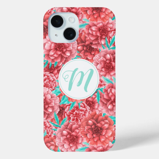 Coral Floral Pattern & Monogram Case-Mate iPhone Case (Back)