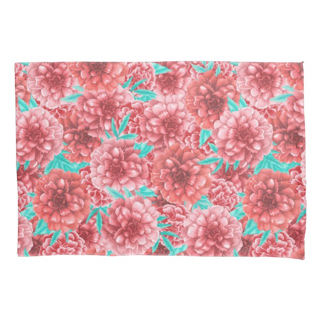 Coral Floral Pattern Pillowcase (Front-Left)