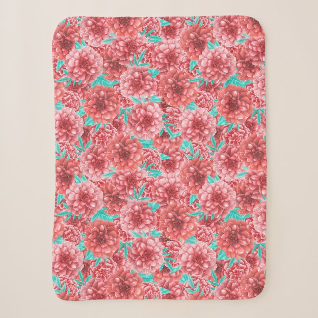 Coral Floral Pattern Sherpa Blanket (Front)