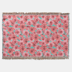 Coral Floral Pattern Throw Blanket