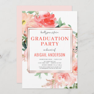Coral Floral Peach Modern 2023 Grad Party Invitation