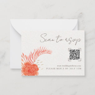 Coral Floral QR Code Wedding Online RSVP Card