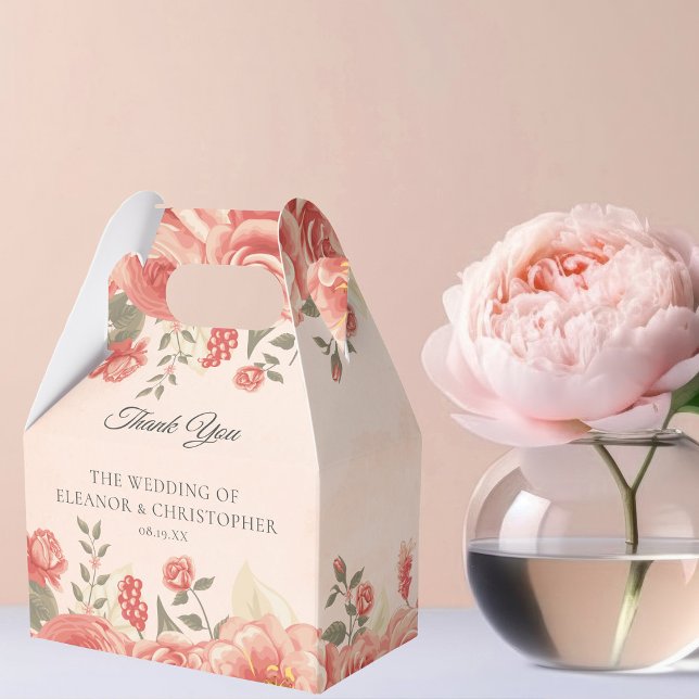 Coral Floral Romantic Garden Wedding Custom Favor Box (Creator Uploaded)
