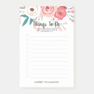 Coral Floral Scripture Personalized To Do List Post-it Notes