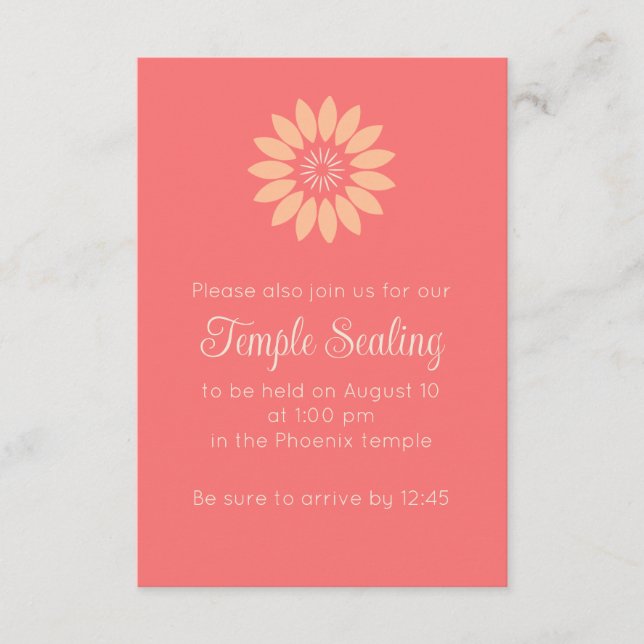 Coral Floral Temple Sealing Invitation (Front)