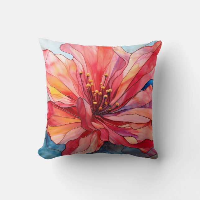 Coral Floral Throw Pillow (Front)