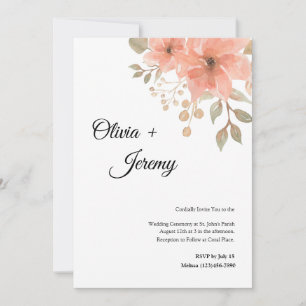 Coral Floral Wedding Invitation