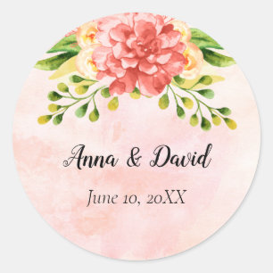 Coral Floral  Wedding Invitation Envelope Sticker