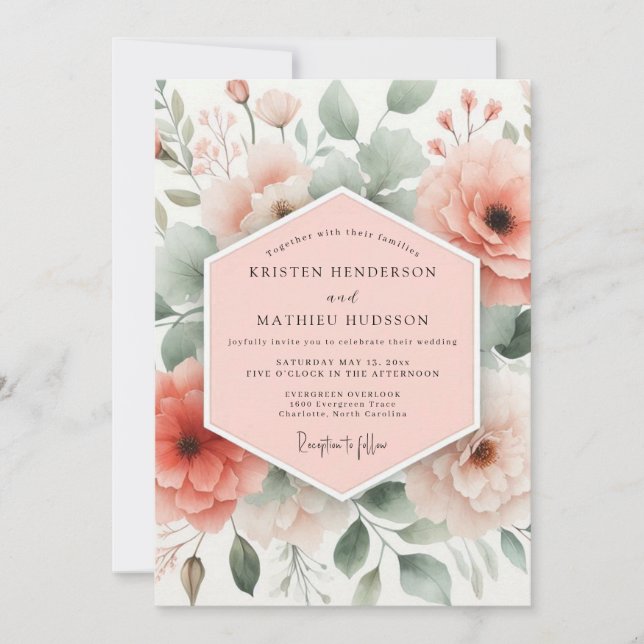 Coral Floral Whimsy Wedding Invitation (Front)