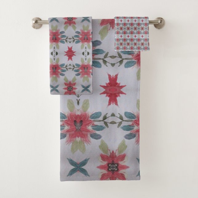 Coral Floral With Teal Bath Towel Set (Insitu)