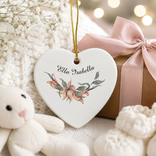 Coral Floral Wreath Personalized Name Ceramic Ornament
