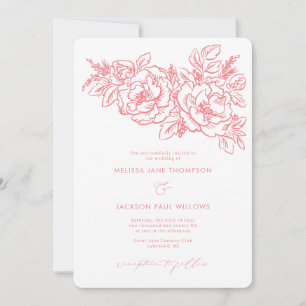 Coral Flower corner elegant wedding  Invitation
