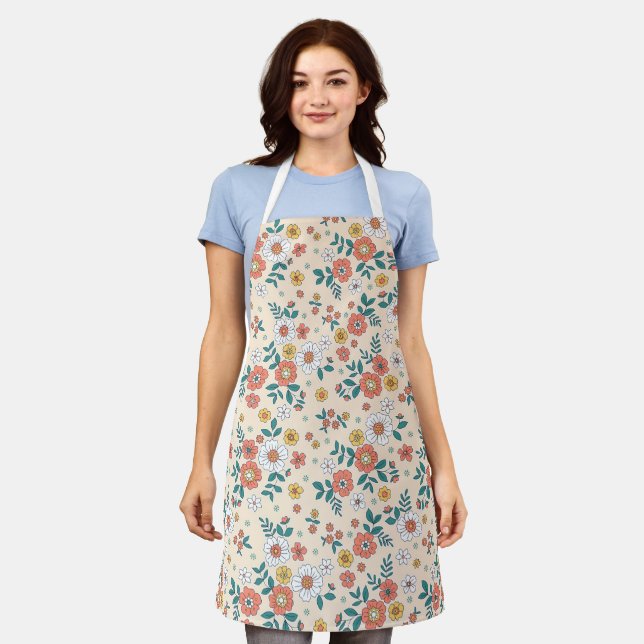 Coral Flower Garden Pattern Apron (Worn)