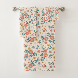 Coral Flower Garden Pattern Bath Towel Set