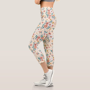 Coral Flower Garden Pattern Capri Leggings