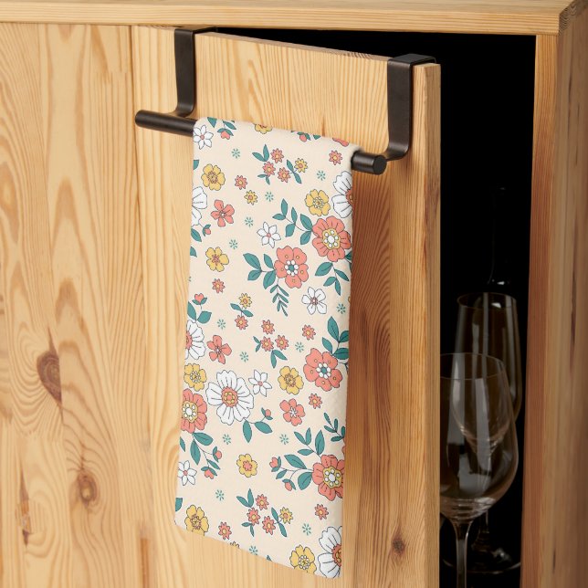 Coral Flower Garden Pattern Kitchen Towel (Thirds Fold)