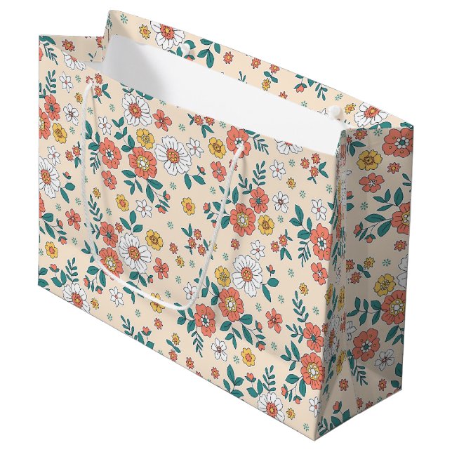 Coral Flower Garden Pattern Large Gift Bag (Front Angled)