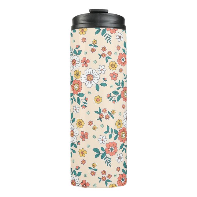 Coral Flower Garden Pattern Thermal Tumbler (Front)