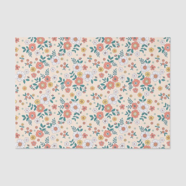 Coral Flower Garden Pattern Tissue Paper (Front)