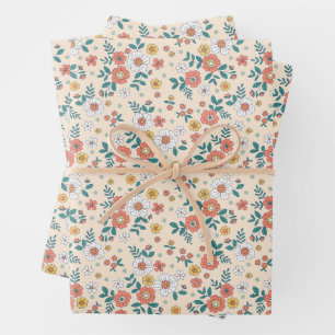Coral Flower Garden Pattern Wrapping Paper Sheet