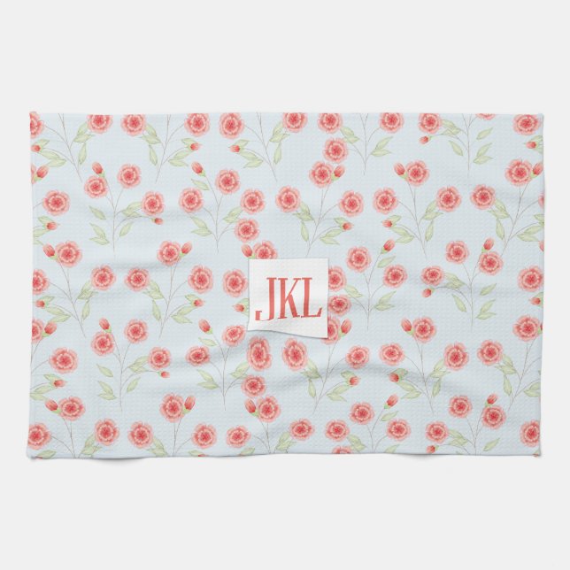 Coral Flower Pattern Kitchen Towel 16" x 24" (Horizontal)
