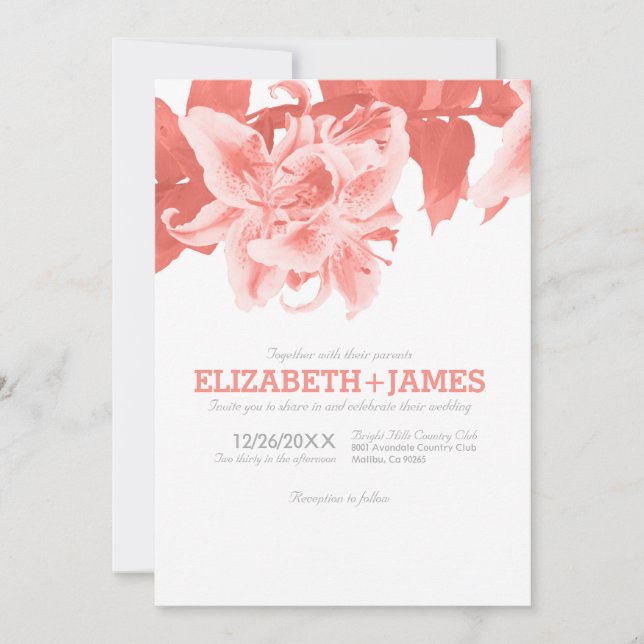 Coral Flower Wedding Invitations (Front)