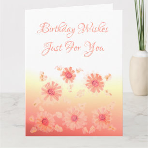 Coral Flowered Happy Birthday Card