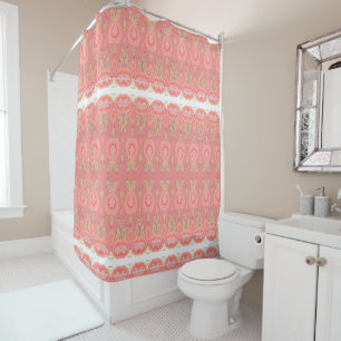 Coral Flowered Shower Curtain
