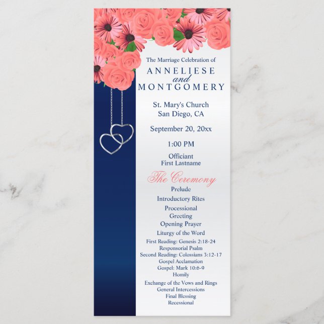 Coral Flowers and Navy Blue - Program (Front)