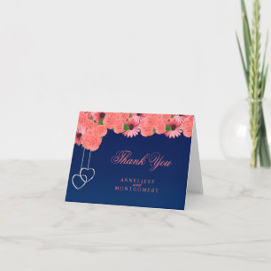 Coral Flowers and Navy Blue - Thank You