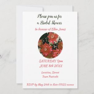 Coral Flowers Floral Bridal Shower Invitation