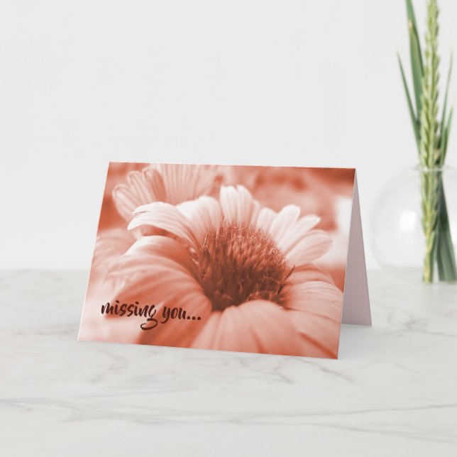 Coral Flowers Floral Missing You Blank Inside Note Card (Front)