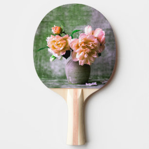 Coral Flowers in Grey Vase Pink Orange Ping Pong Paddle
