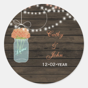 coral flowers mason jar wedding favour stickers