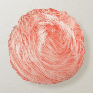 Coral Fluffy Fur: 2019 Trend. Round Pillow