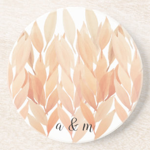 Coral Foliage Watercolor Monogrammed Coaster