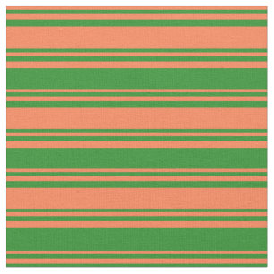 Coral & Forest Green Lined/Striped Pattern Fabric