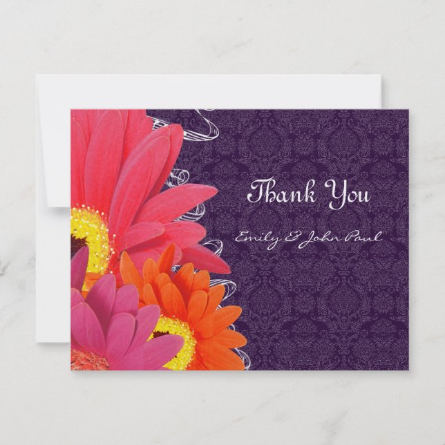 Coral Fuchsia Gerber Daisy Carte de remerciements (Devant)