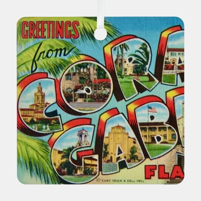 Coral Gables Florida Greeting Metal Ornament (Front)