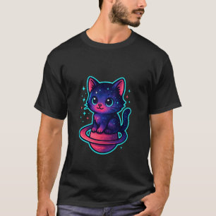 Coral Galaxy Kitten on Planet Ring for Kids and Ca T-Shirt