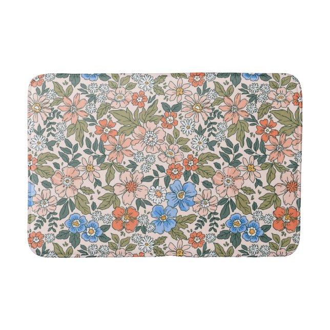 Coral Garden Flower Pattern Bath Mat (Front)